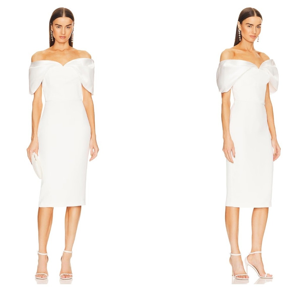Solace London Wrenley Midi Dress Off the Shoulder White Sz 2‎ 90s Bridal Shower
